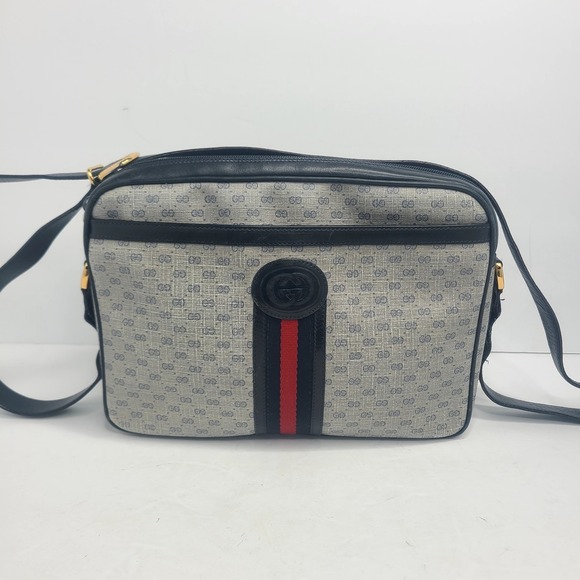 Gucci Handbags - GUCCI Micro Web GG Monogram Crossbody Bag Canvas Navy Gold Vintage Italy